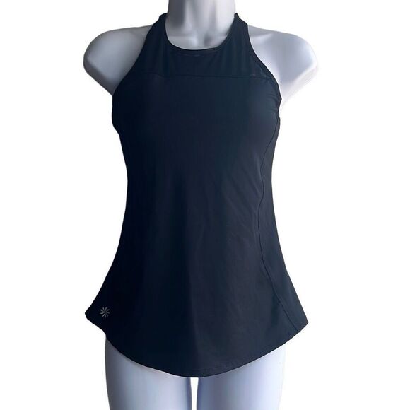 Athleta Black Zenith Tank Top Mesh Racerback Cutout Built-in Bra XS Yoga Workout - Picture 1 of 9